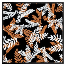 White & orange olive leaves (Picture Frame) Black | M