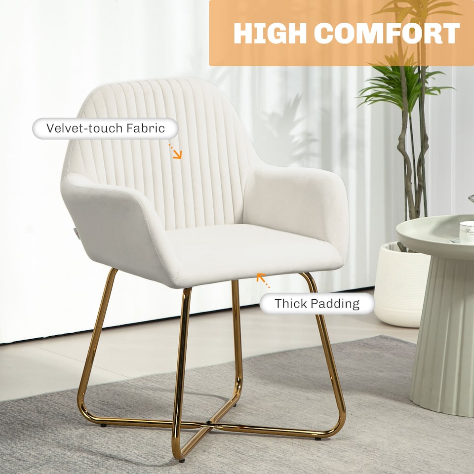 image 1 of HOMCOM Modern Accent Chair, Velvet-Touch Fabric Upholstered Armchair with Metal Base for Living Room, Bedroom and Dinning Room, Cream White