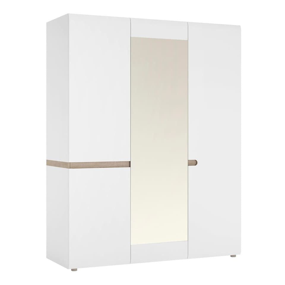 image 1 of Chelsea Bedroom 3 Door Wardrobe with Mirror in White with a Truffle Oak Trim