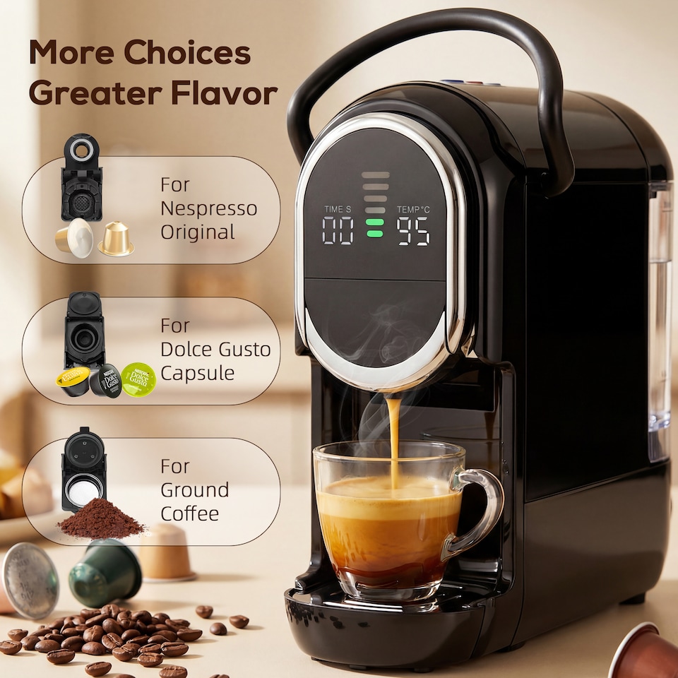 image 1 of HOMCOM 19 Bar Pod Coffee Machine for Nespresso and Dolce Gusto Capsule