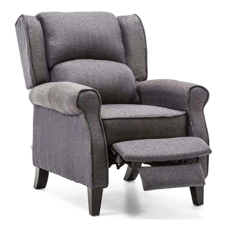 image 1 of Eaton Wing Back Fireside Herringbone Fabric Pushback Recliner Chair (Blue)