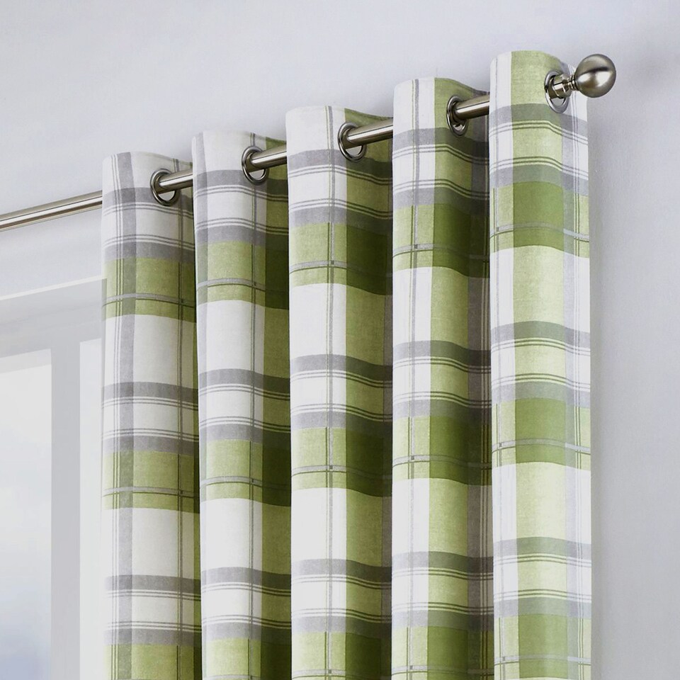 image 1 of Fusion Balmoral Check Eyelet Curtains Green