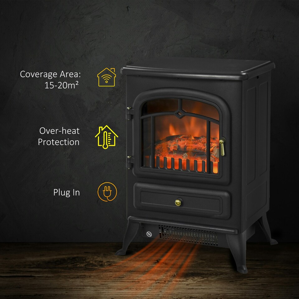 image 1 of HOMCOM Fireplace Stove Heater Log Burning Flame Electric 950/1850W Living Room