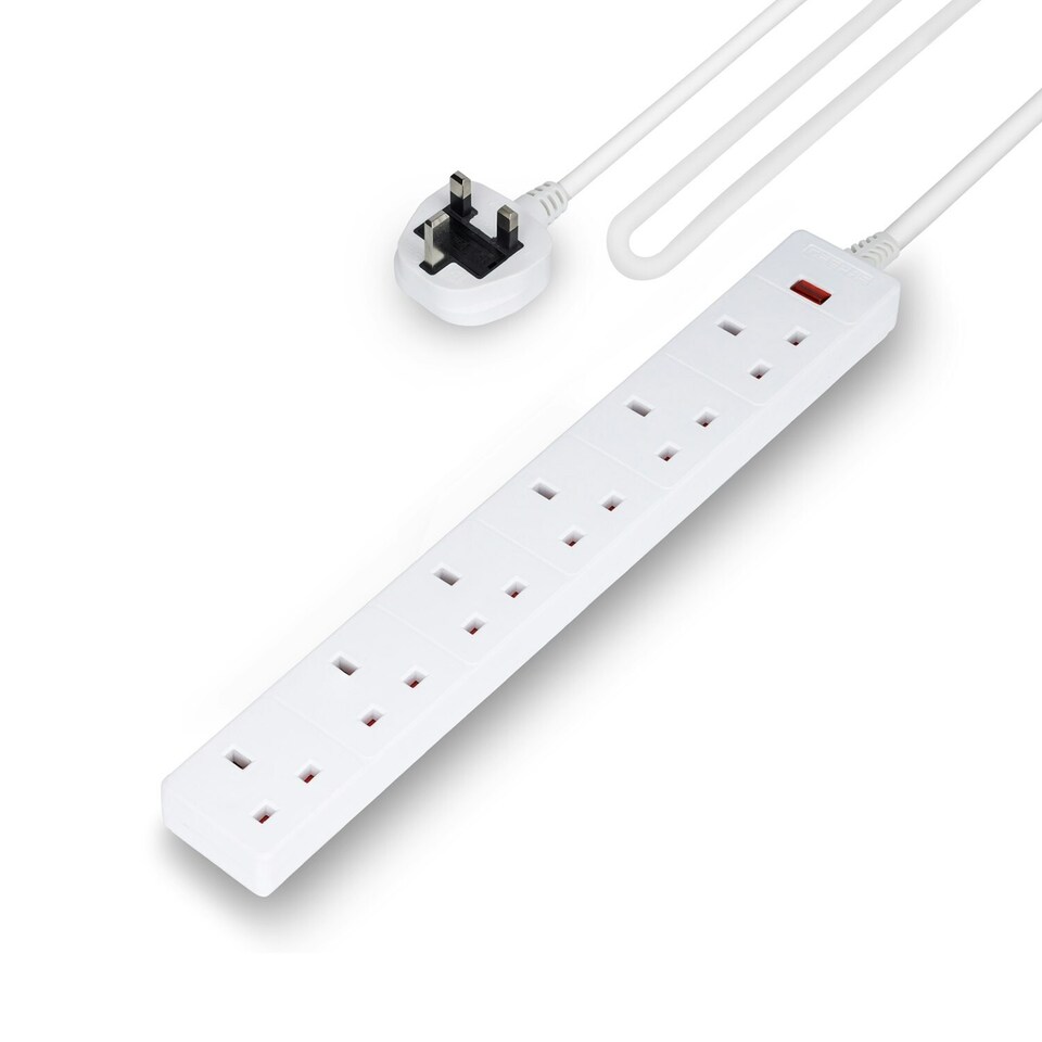 image 1 of GEEPAS 6 Gang Extension Lead With Neon Light, 5m Cable