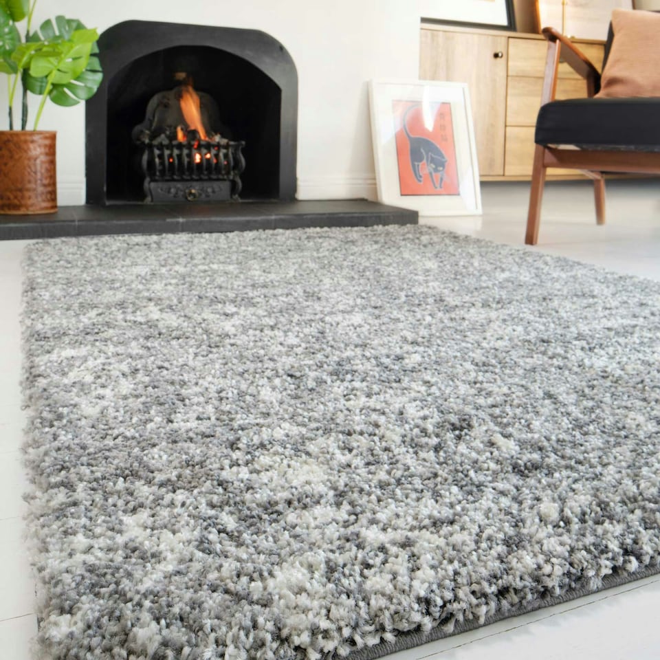 image 1 of KUKOON Silver Grey Mottled Shaggy Living Room Area Rug 120cm x 170cm