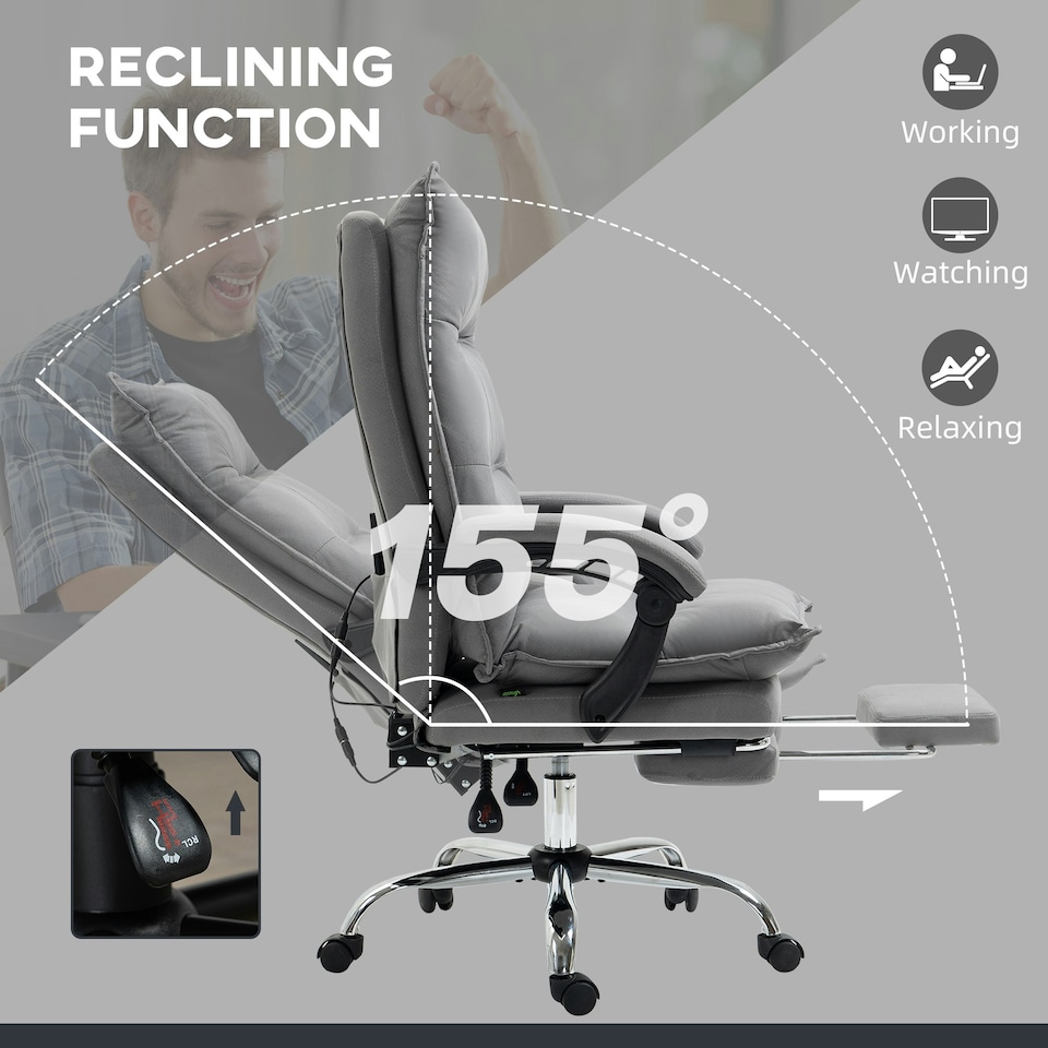 image 1 of Vinsetto Microfibre Vibration Massage Office Chair with Footrest, Heat, Grey