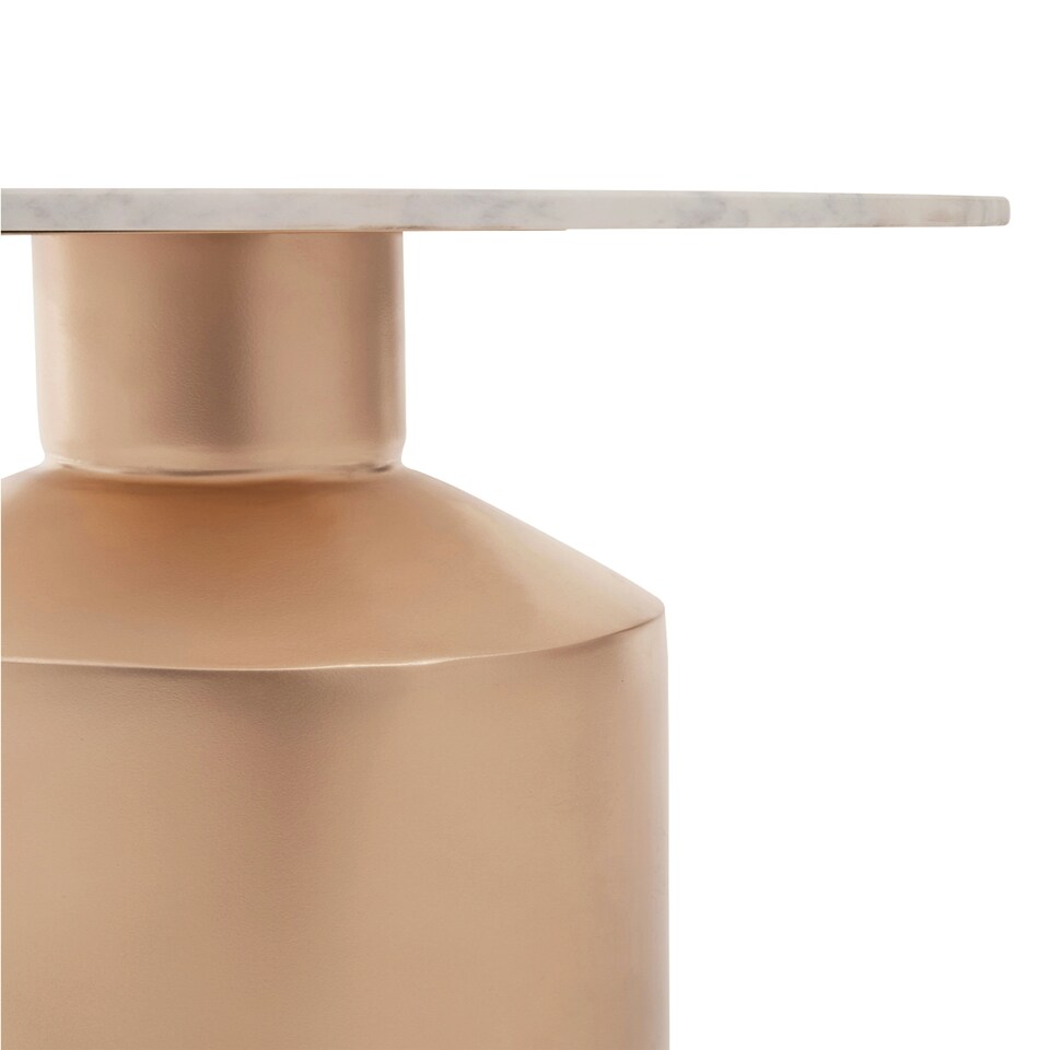 image 1 of Interiors by Premier Marble Top Gold Base Side Table, Contemporary End Table in Bottleneck Design, Sturdy Iron Base Gold