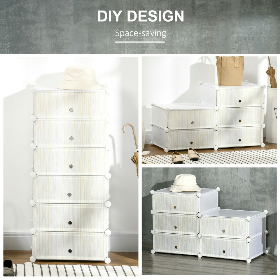 image 1 of HOMCOM 6 Tier Shoe Rack Plastic Storage Cabinet Modular Shoe Tower White White