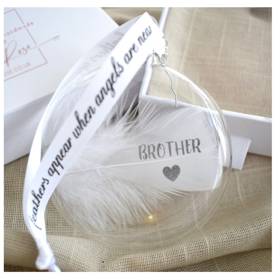 image 1 of In Memory of Brother Feather Round Bauble Gift Boxed. Memorial Decor