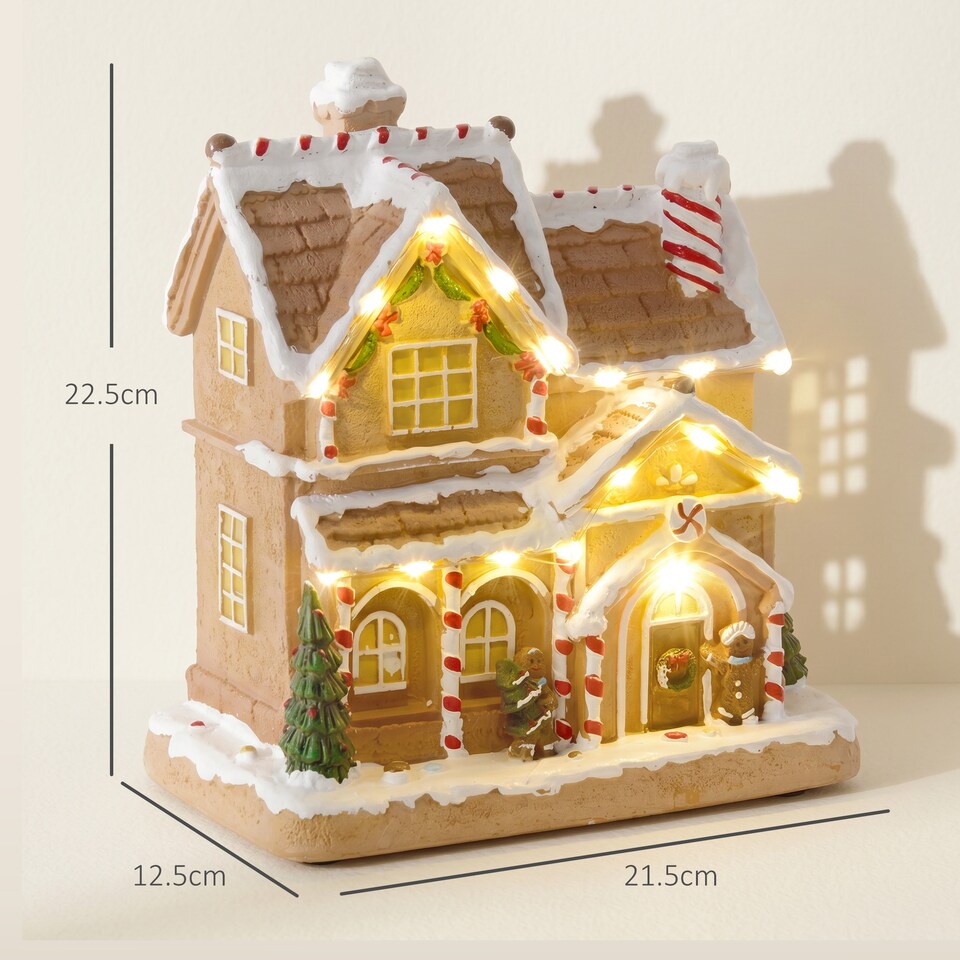 image 1 of HOMCOM Lighted and Musical Christmas Candy House with Gingerbread Man Brown