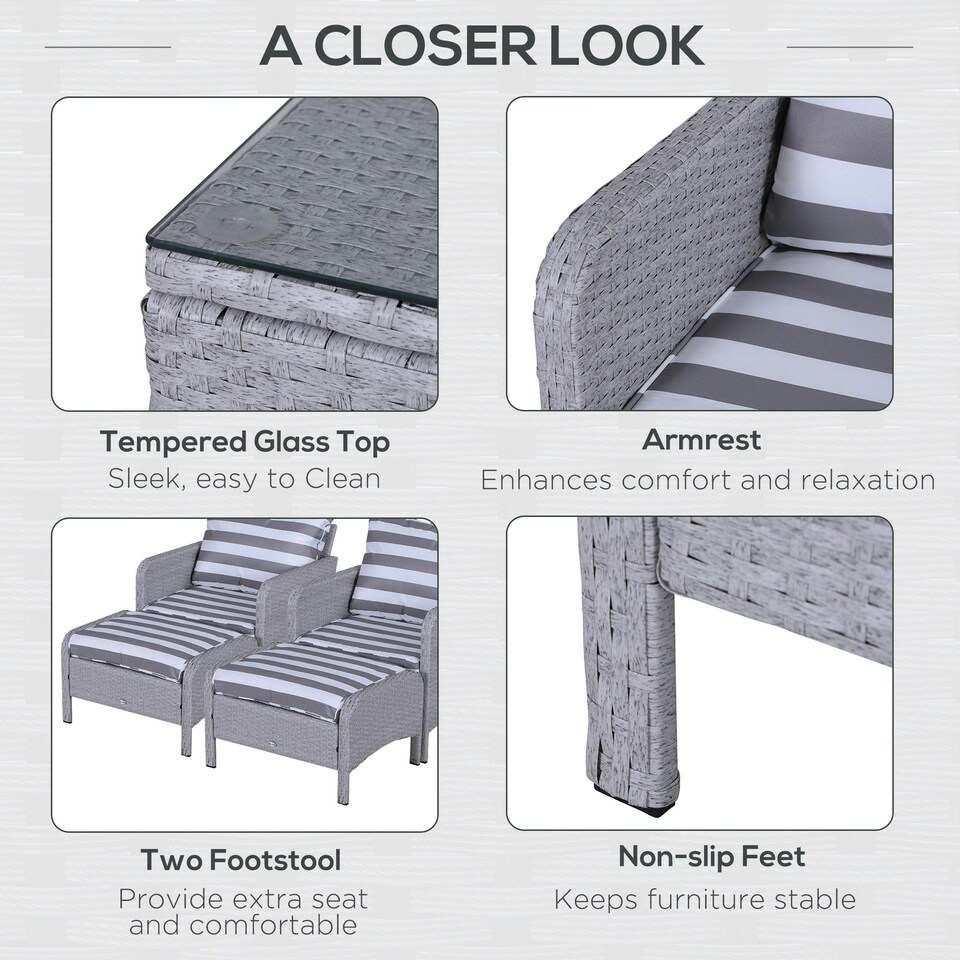 image 1 of Outsunny 5 Pieces Outdoor Patio Furniture Set Wicker Conversation Set Dark Grey
