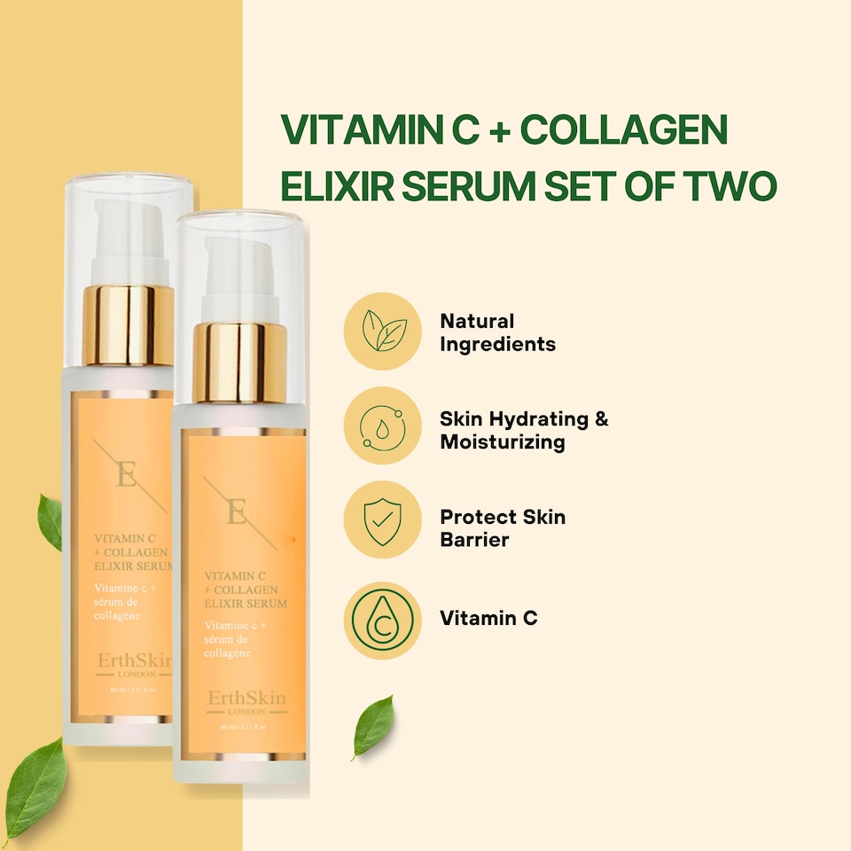 image 1 of 2X Erth Skin London Vitamin C + Collagen Elixir Serum 60ml