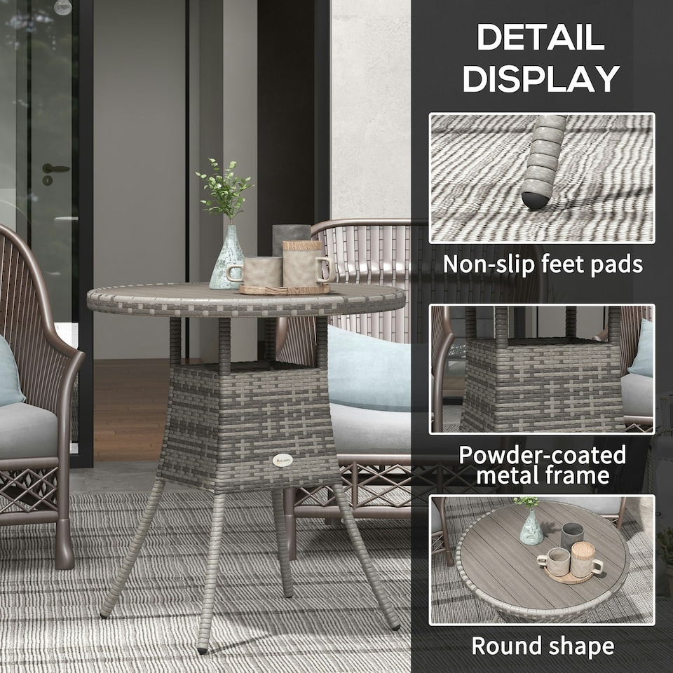 image 1 of Outsunny Outdoor PE Rattan Dining Table w/ Wood-plastic Composite Top, Grey