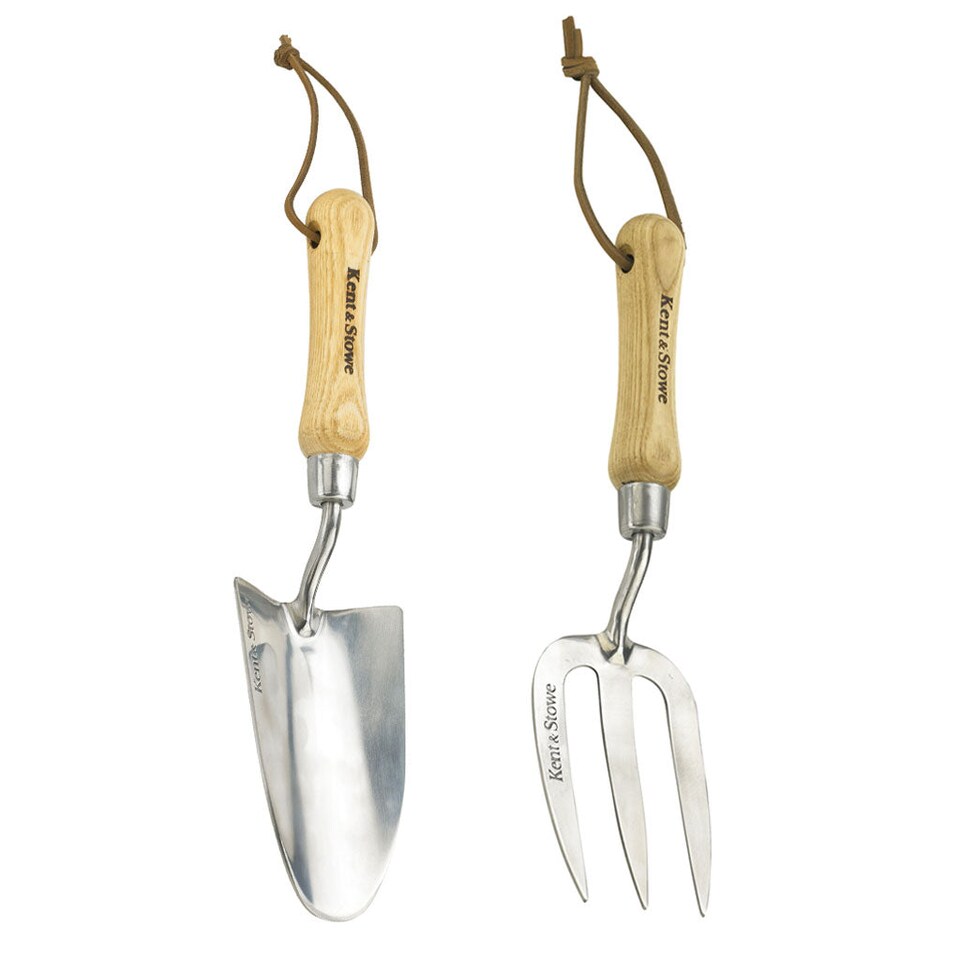 image 1 of Kent & Stowe Stainless Steel Hand Trowel and Fork Set | Brown | 1 x Hand Trowel, 1 x Hand Fork | 1