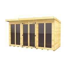 12ft x 8ft Pent Summer House (Full Height Window) - Wood - L231 x W358 x H201 cm Brown