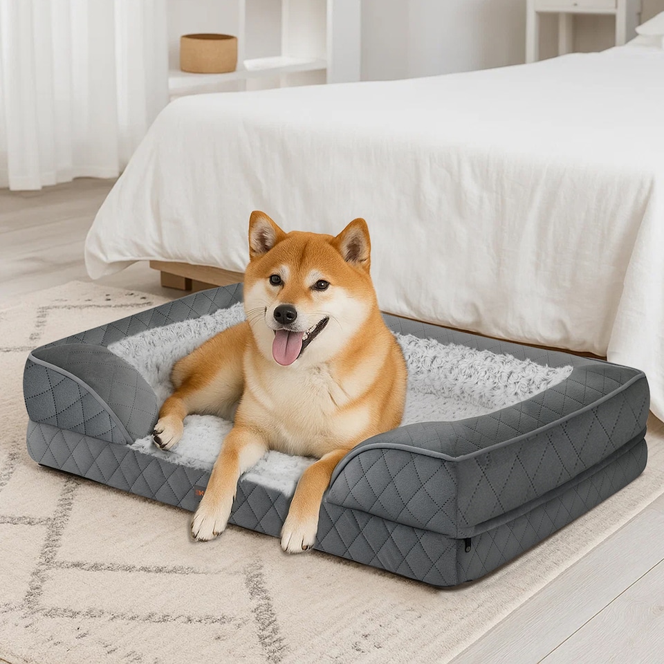 image 1 of Skylos Orthopedic Pet Bed Dog Memory Foam Cushion Calming Mat Washable XL Grey | Grey | Extra Large