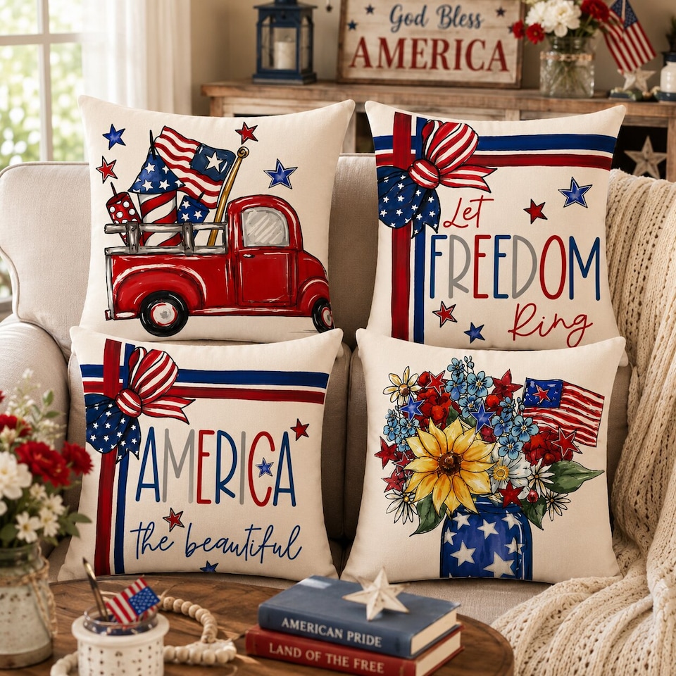 image 1 of Covers&All New Year Decorative Square Throw Pillow Set of 4 with Inserts & Covers Accent Pillows for Sofa, Couch & Home Décor, Square 16 in x 16 in