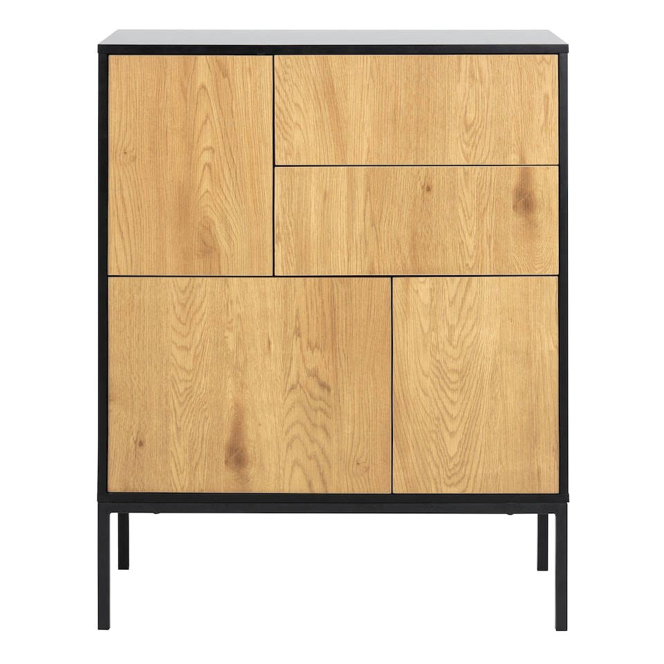 image 1 of Seaford 3 Door 2 Drawer Sideboard in Black & Oak