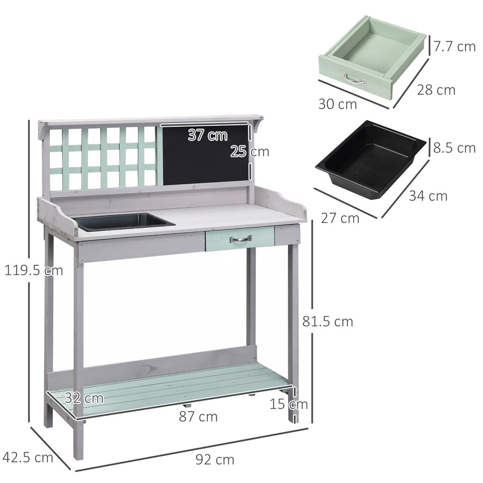 image 1 of HOMCOM Outdoor Potting Table Bench Workstation with Wood Planting Shelves | Grey | Dark Grey and Light Blue | Not provided