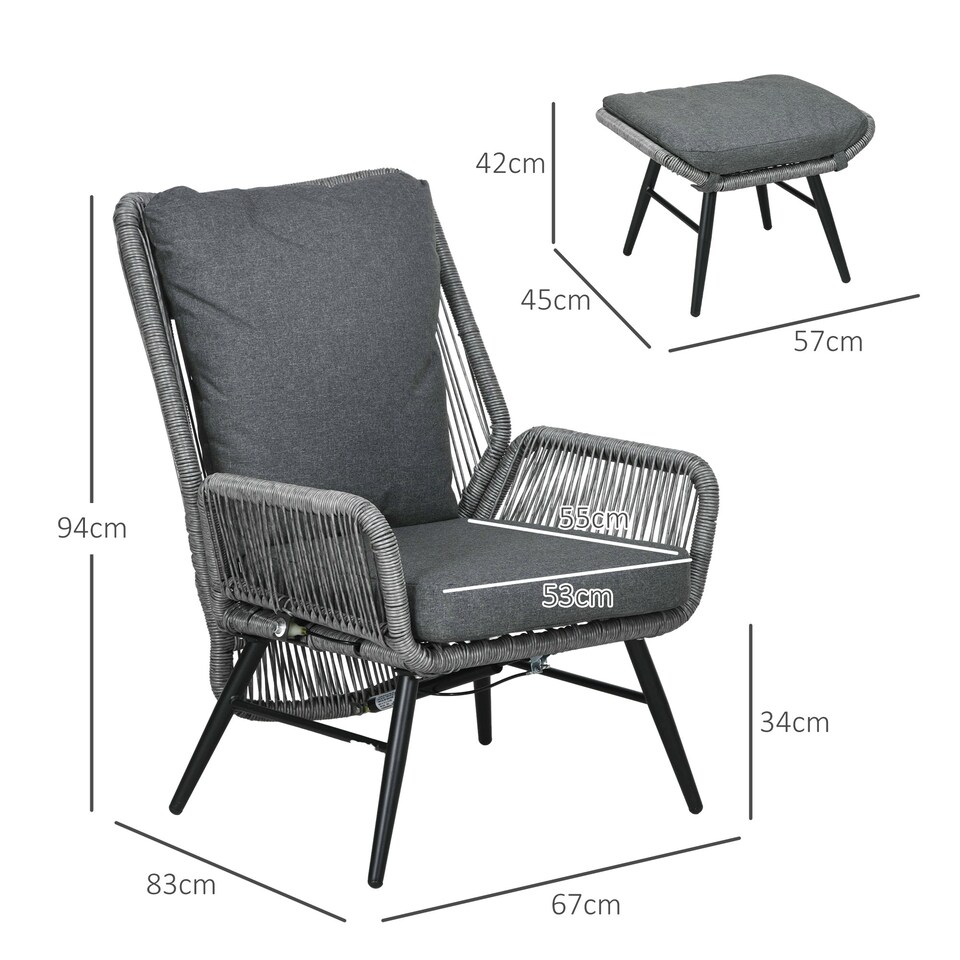image 1 of Outsunny Garden Rattan Leisure Chair Set with Adjustable Backrest