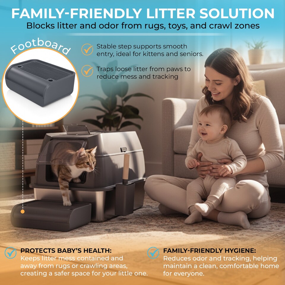 image 1 of IGAD XXL Stainless Steel Cat Litter Box – High Sides, Non-Stick, Easy Clean, Odour Control, Removable Lid & Scoop (Grey Double Entry)