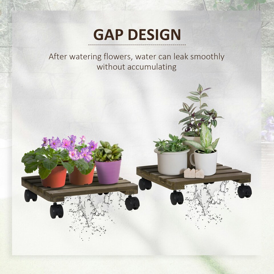 image 1 of Outsunny 2 Pack Plant Stand with Wheels Flowerpot Holder Indoor & Outdoor Use