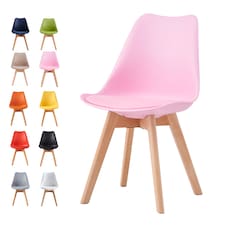 Single Dining Chair with Solid Wooden Legs and Seat Cushion Pad Pink - Eva by MCC