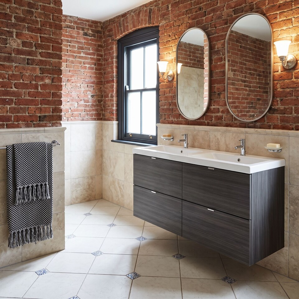 image 1 of Balterley Alrewas Contemporary 4 Drawer Wall Hung Vanity Unit with Basin, Anthracite Woodgrain, 1200mm