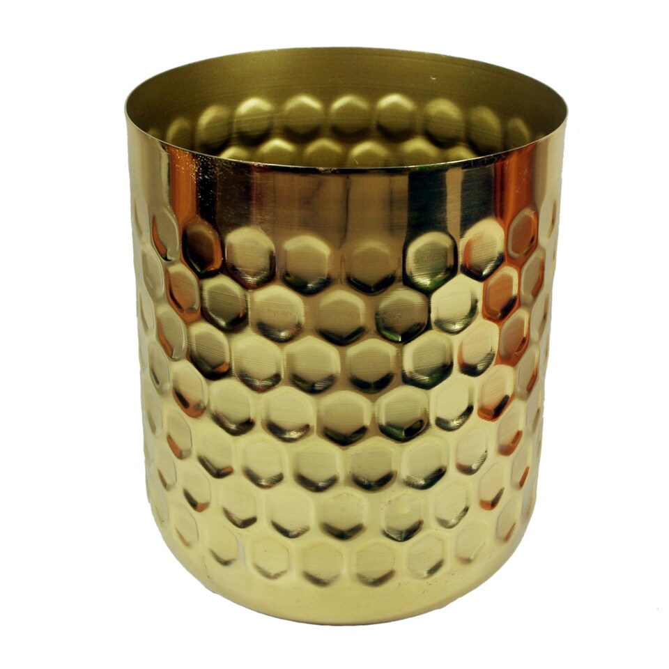 image 1 of Honeycomb Metal Planter - Gold - 18cm x 15.5cm Gold