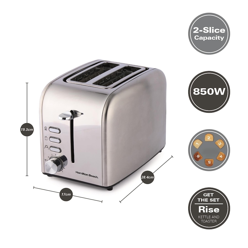 image 1 of Hamilton Beach Rise Kettle & 2 Slice Toaster Set - Brushed