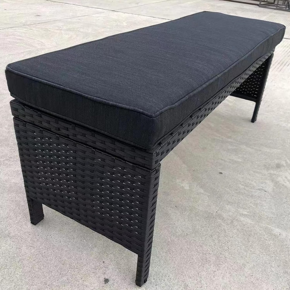 image 1 of Outdoor Rattan Beach Patio Farmhouse Outdoor Upholstered Dining Bench with Thickness Cushion, Black 110x38cm