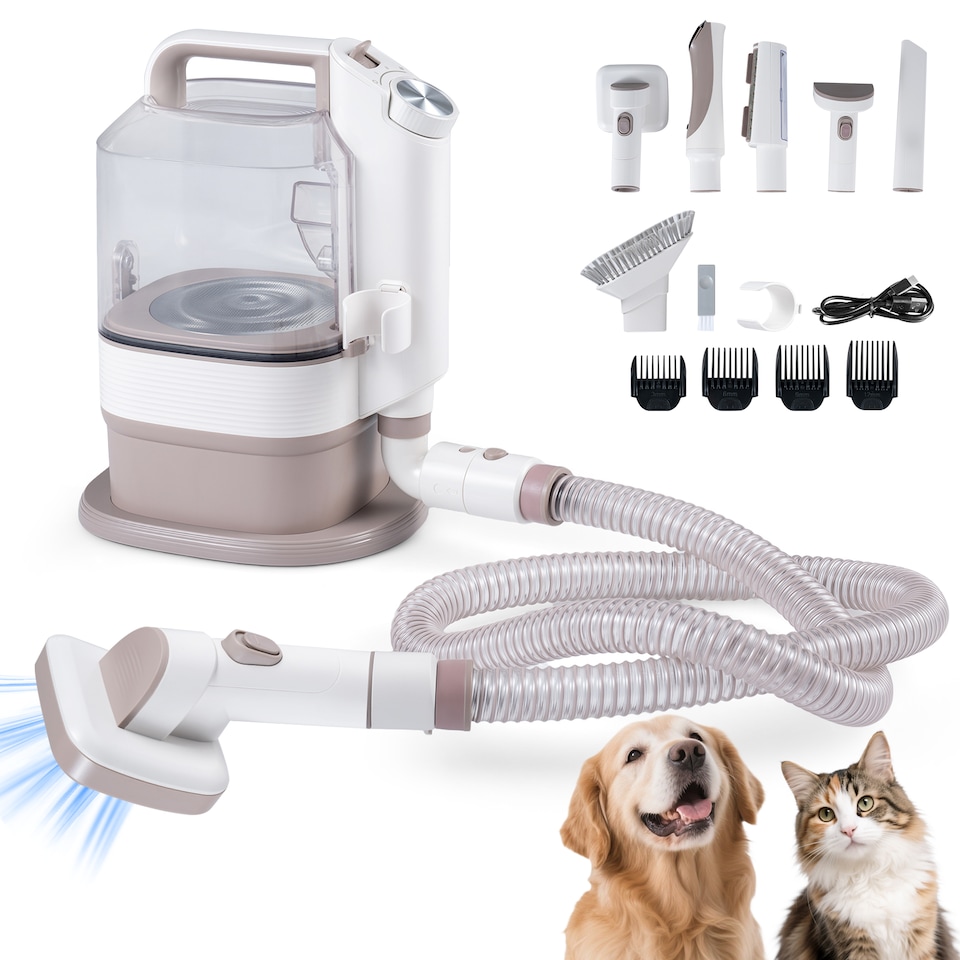 image 1 of 5-in-1 Dog Grooming Vacuum Kit for Shedding With 3 Suction Modes, 13.5 kPa Pet Grooming Vacuum With Deshedding Tool, Brush, Clipper, Dog Hair Vacuum, Crevice Tool & Dust Cup, for Dogs & Cats Home Cleaning