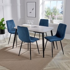 Aspen Tapered Legs Rectangular Dining Table with 4 Straight Stitch Cord Dining Chairs - Grey Oak/Black/Blue - Flat Packed Grey