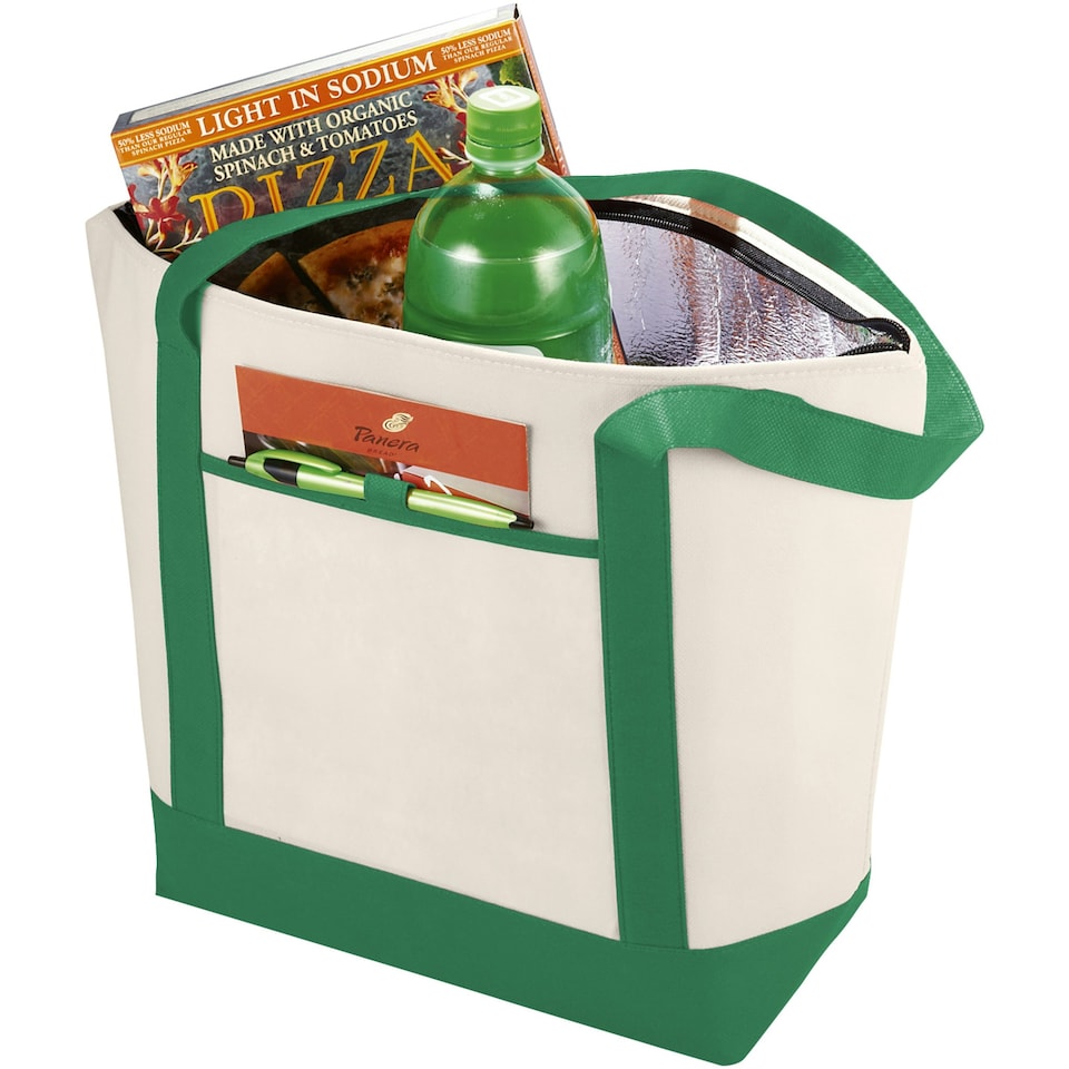 image 1 of Bullet Lighthouse Non Woven Cooler Tote - Natural/Green - 44.5 x 15.2 x 34.3 cm