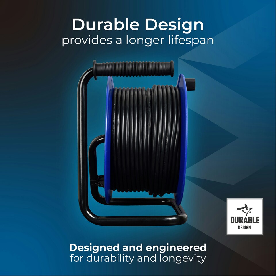 image 1 of Masterplug 50m 4 Socket 13A Heavy-Duty Open Cable Reel Thermal Cut-Out