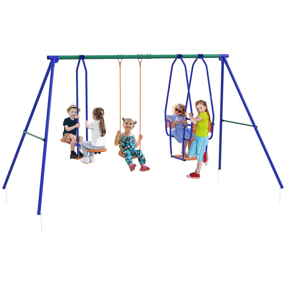 image 1 of Outsunny 3 in 1 Metal Kids Swing Set with Swing, Glider, Rocking Chair