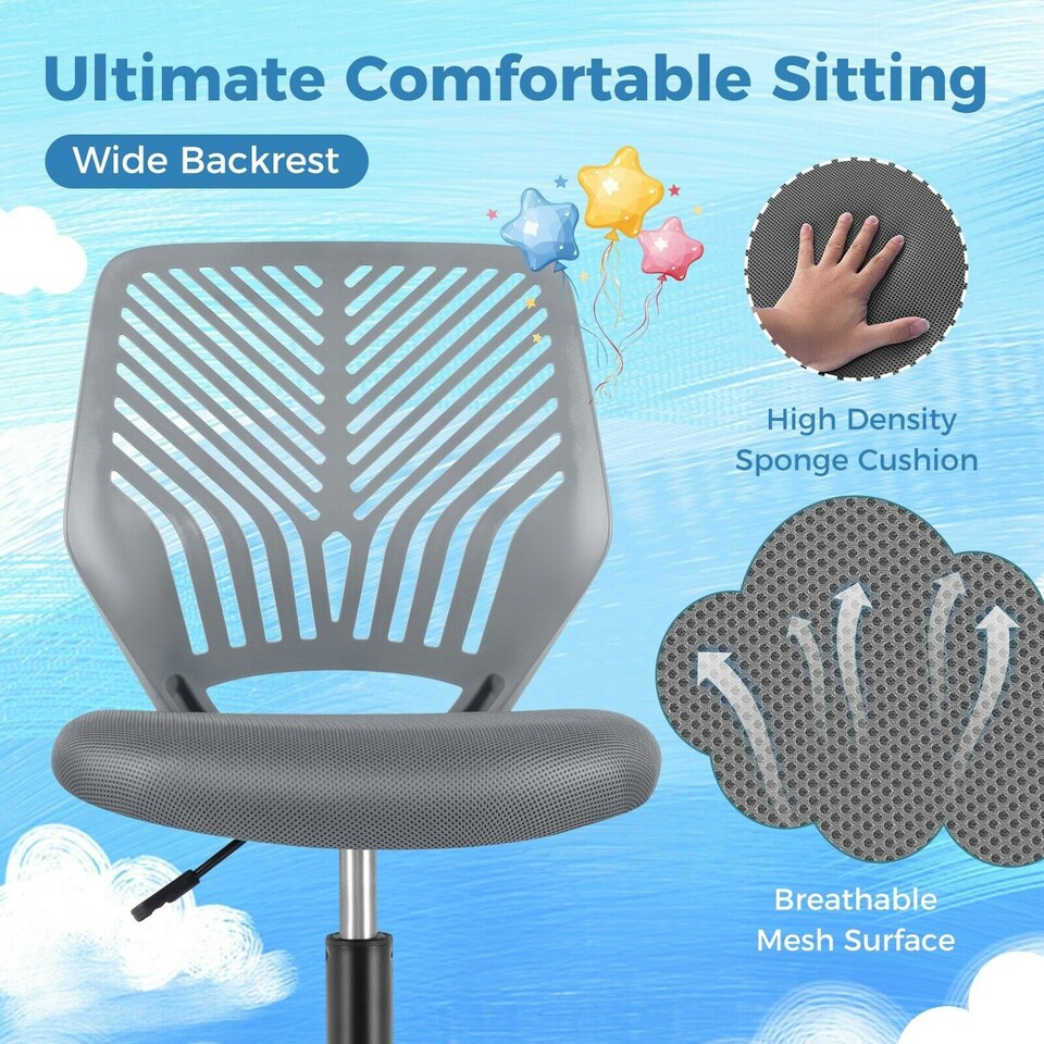 image 1 of COSTWAY Ergonomic Kids Desk Chair Mesh Computer Study Chair Grey Grey