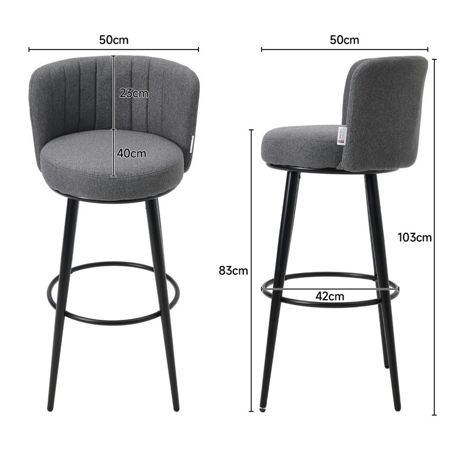 image 1 of Living and Home Linen Upholstered Bar Stool x2 - Grey