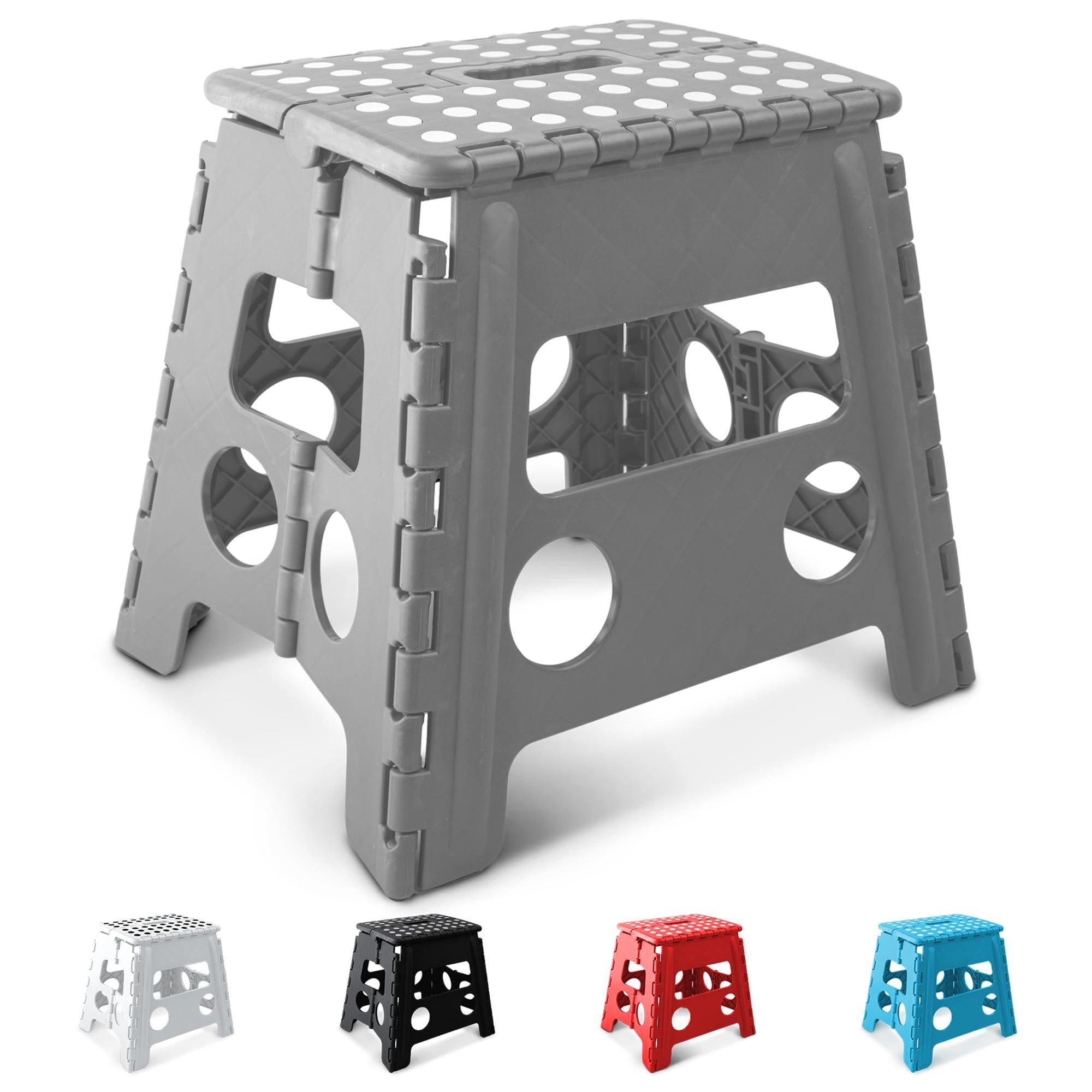 Keplin Heavy Duty Folding Step Stool Non-Slip Plastic with Carry Handle, 13 Inch