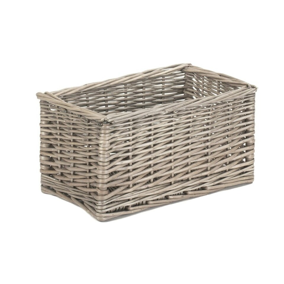 image 1 of Antique Wash Lined Open Wicker Storage Basket Brown | Brown | L