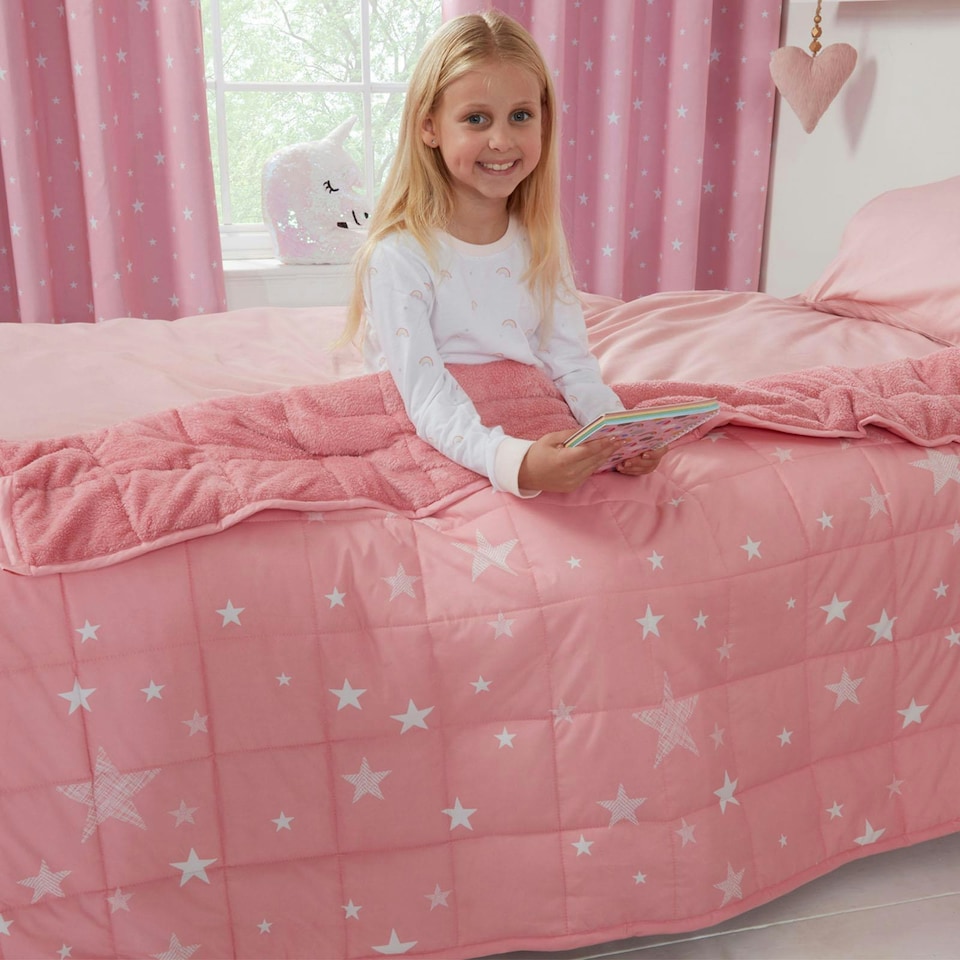 image 1 of OHS Star 3kg Teddy Fleece Weighted Blanket, 100x150cm - Blush Pink