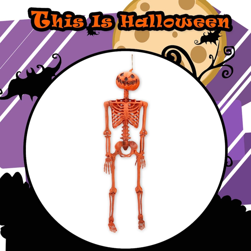 image 1 of PMS Halloween Hanging Pumpkin Skeleton, Orange