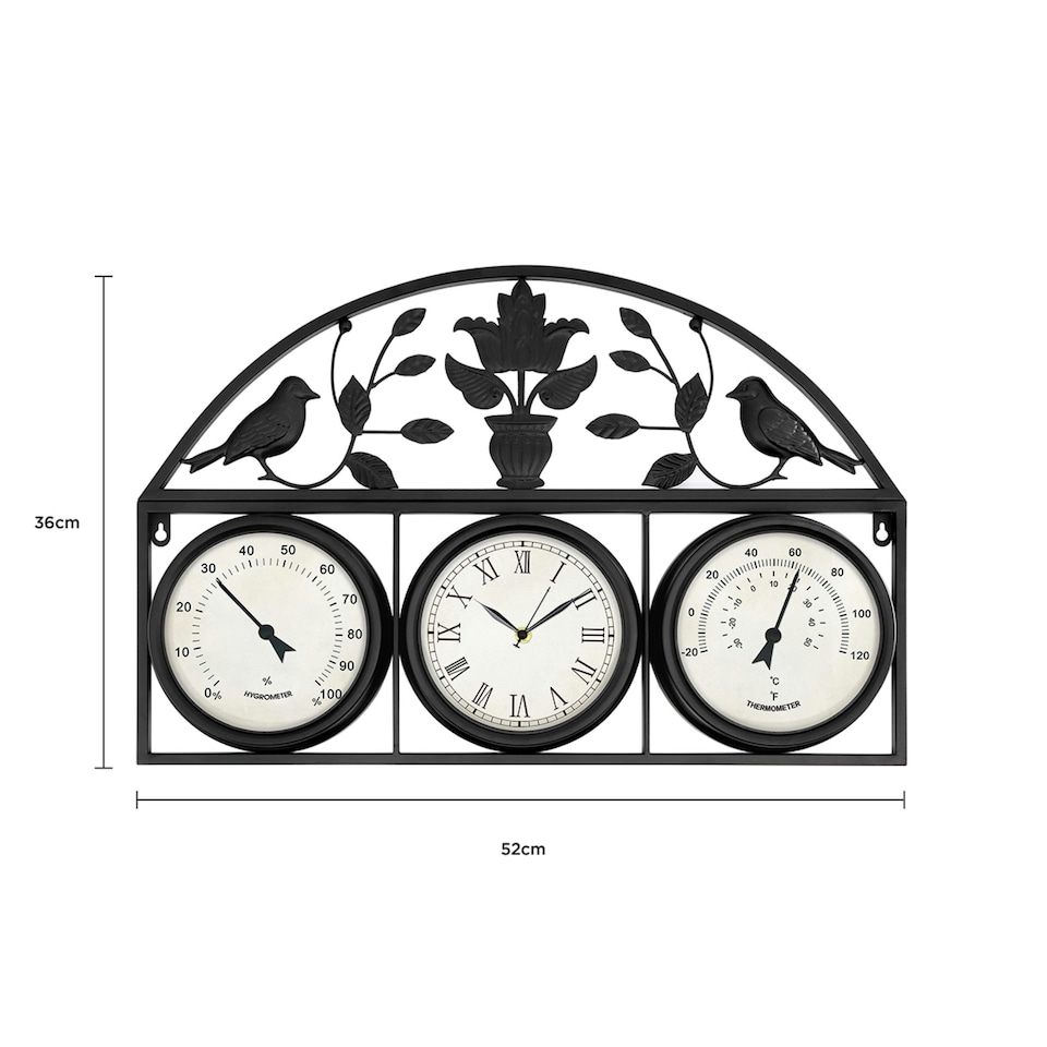 image 1 of Charles Bentley Shabby Chic Dark Grey Wall Clock With Thermometer & Hygrometer