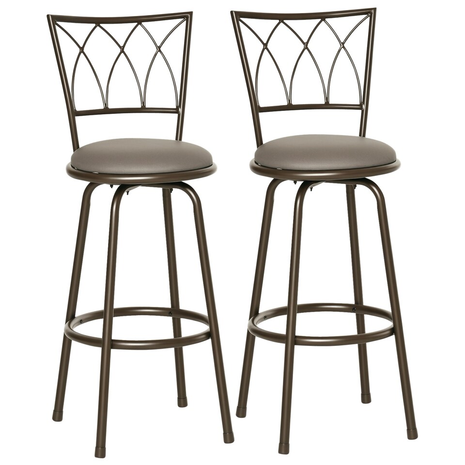 image 1 of HOMCOM Set of 2 Bar Chairs Swivel Armless Upholstered Metal Frame Barstools