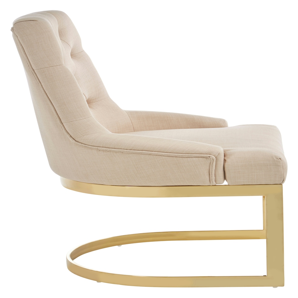 image 1 of Interiors by Premier Luxurious Natural Dining Chair,  Gold Finish Accent Chair With Button Tufted Backrest, Armless Modern Chair Cream
