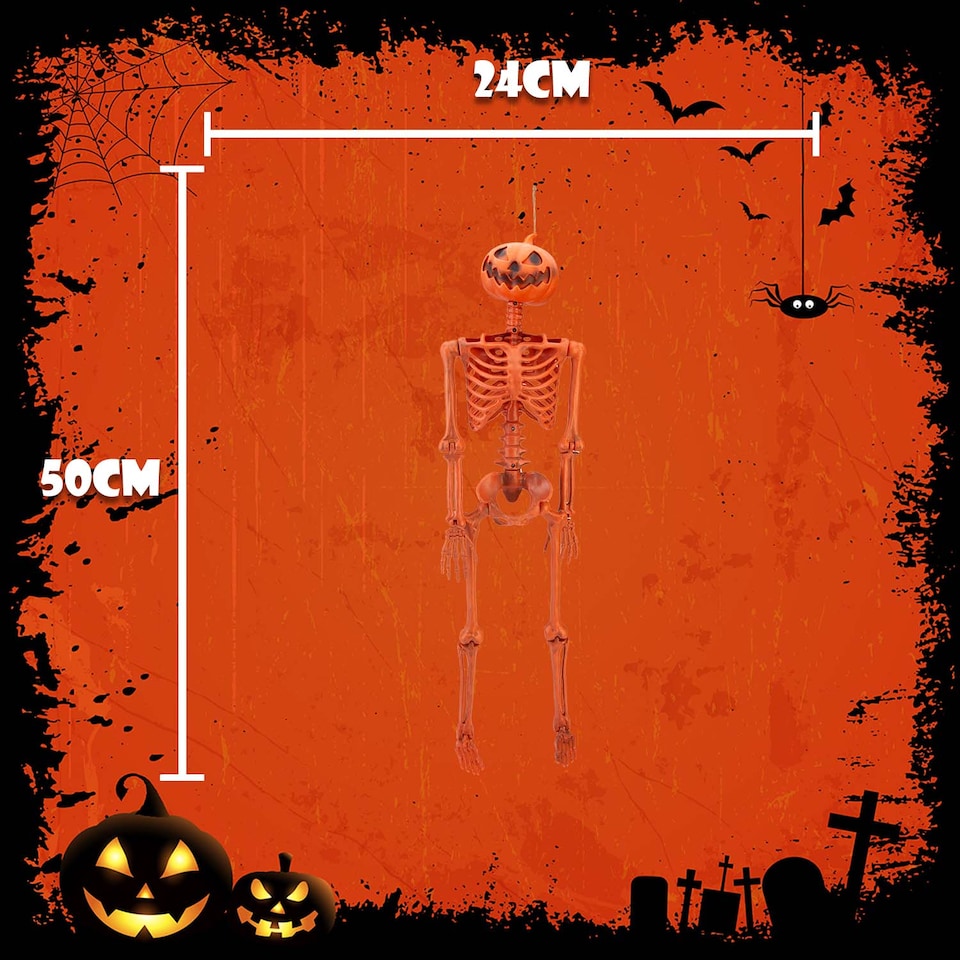 image 1 of PMS Halloween Hanging Pumpkin Skeleton, Orange