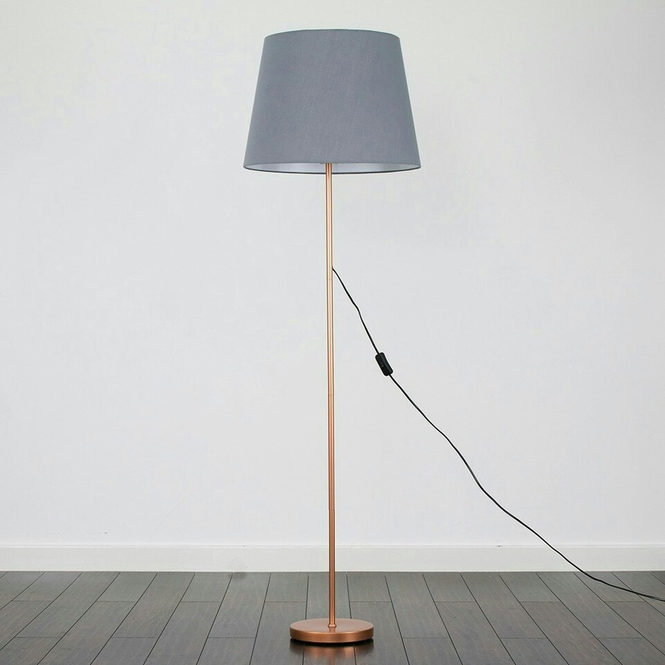 image 1 of ValueLights Charlie Copper Floor Lamp XL Grey Taper Shade & Bulb 