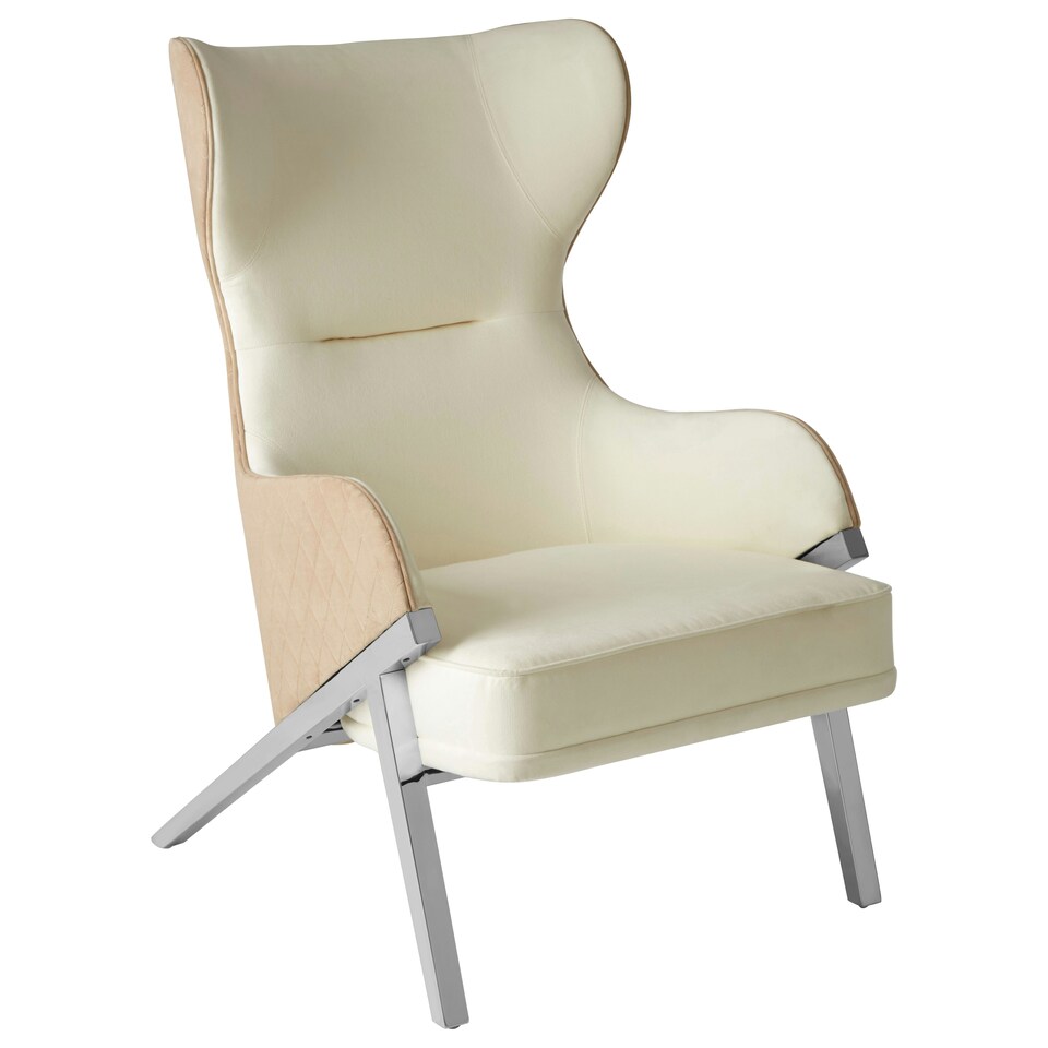 image 1 of Luxe White Fabric Chair For Living Room,Wing-Back Accent Chair,Velvet Armchair With Quilted Beige Backrest White