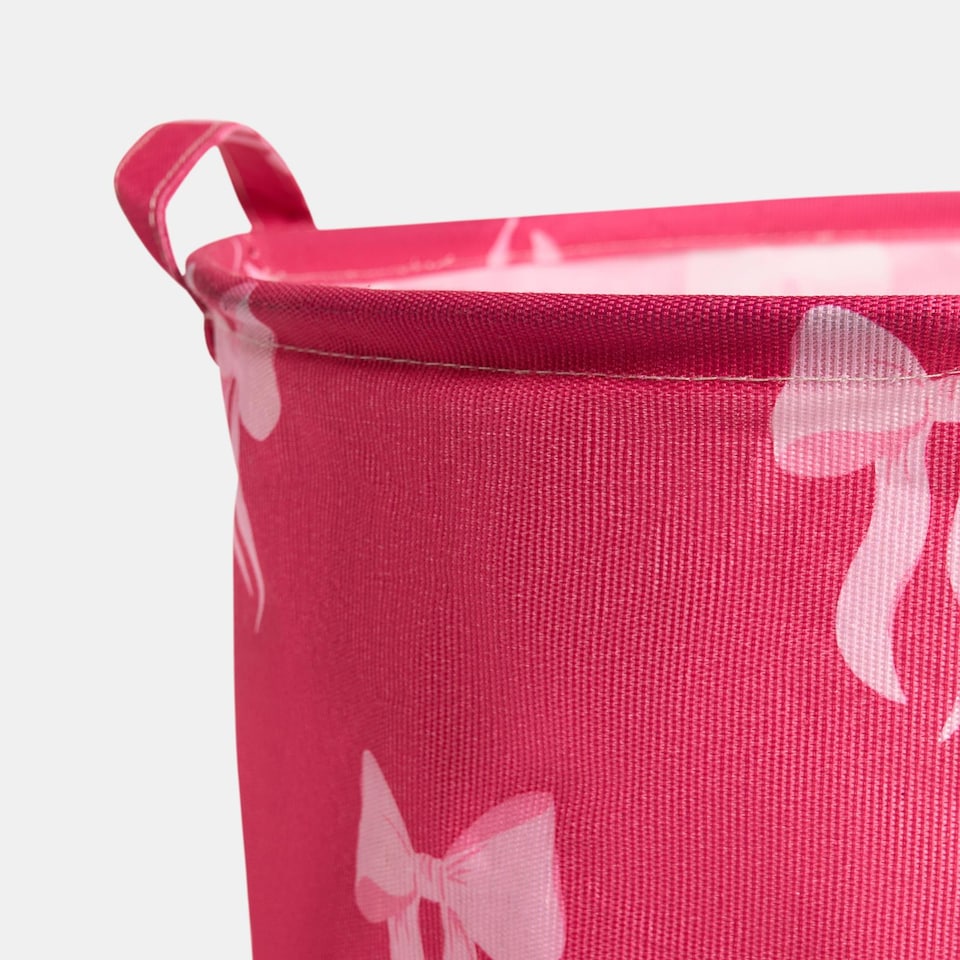 image 1 of OHS Kids Bows Print Laundry Basket Clothes Storage Toy Organiser | Pink