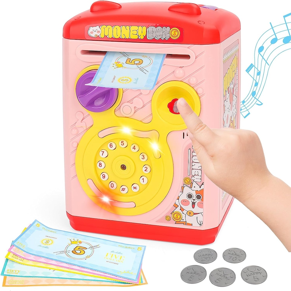 image 1 of Electronic Money Bank for Kids Pink Password & Fingerprint Toy ATM Piggy Bank Secure, Fun & Educational Savings Box